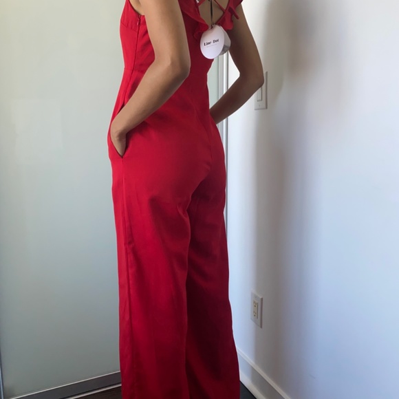 POINTSETTIA RUFFLE FRONT JUMPSUIT, Line & Dot - Picture 6 of 7